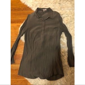 Long shirt dress top button taupe L tunic